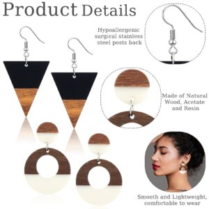 Henoyso 12 Pairs Wooden Earrings for Women Boho Dangle Earrings Geometric Earrings Lightweight Studs Resin Statement Earring (Classic Style)