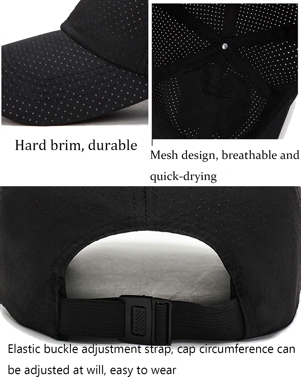 YuMENo Summer Mesh Baseball Cap Breathable Quick Dry Sports Running Trucker Hat for Men Women Black