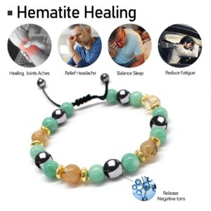 Citrine Crystal Bracelet with Green Aventurine for Maximum Lucky Money Wealth, Prosperity, Good Luck Feng Shui Bracelet Hematite Bracelet Pulseras para hombres, Bracelets for Women, Mens Bracelets Set