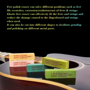 Guitar Fret Erasers, Fret Polishing Abrasive Rubber Blocks, Fret Cleaner Kit, Fret Polish Kit for Fretwire String and Metal, Set of 5 Grits (180 & 400 & 1000 & 1500 & 2000 Grit)