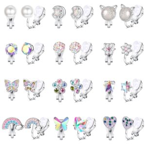 CASSIECA 12 Pairs Cute Clip on Earrings for Women Hypoallergenic Butterfly Flower Pearl Rainbow CZ Clip-on Earrings Women Multicolored Non-Pierced Earrings Set