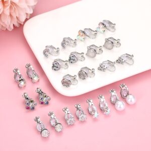 CASSIECA 12 Pairs Cute Clip on Earrings for Women Hypoallergenic Butterfly Flower Pearl Rainbow CZ Clip-on Earrings Women Multicolored Non-Pierced Earrings Set