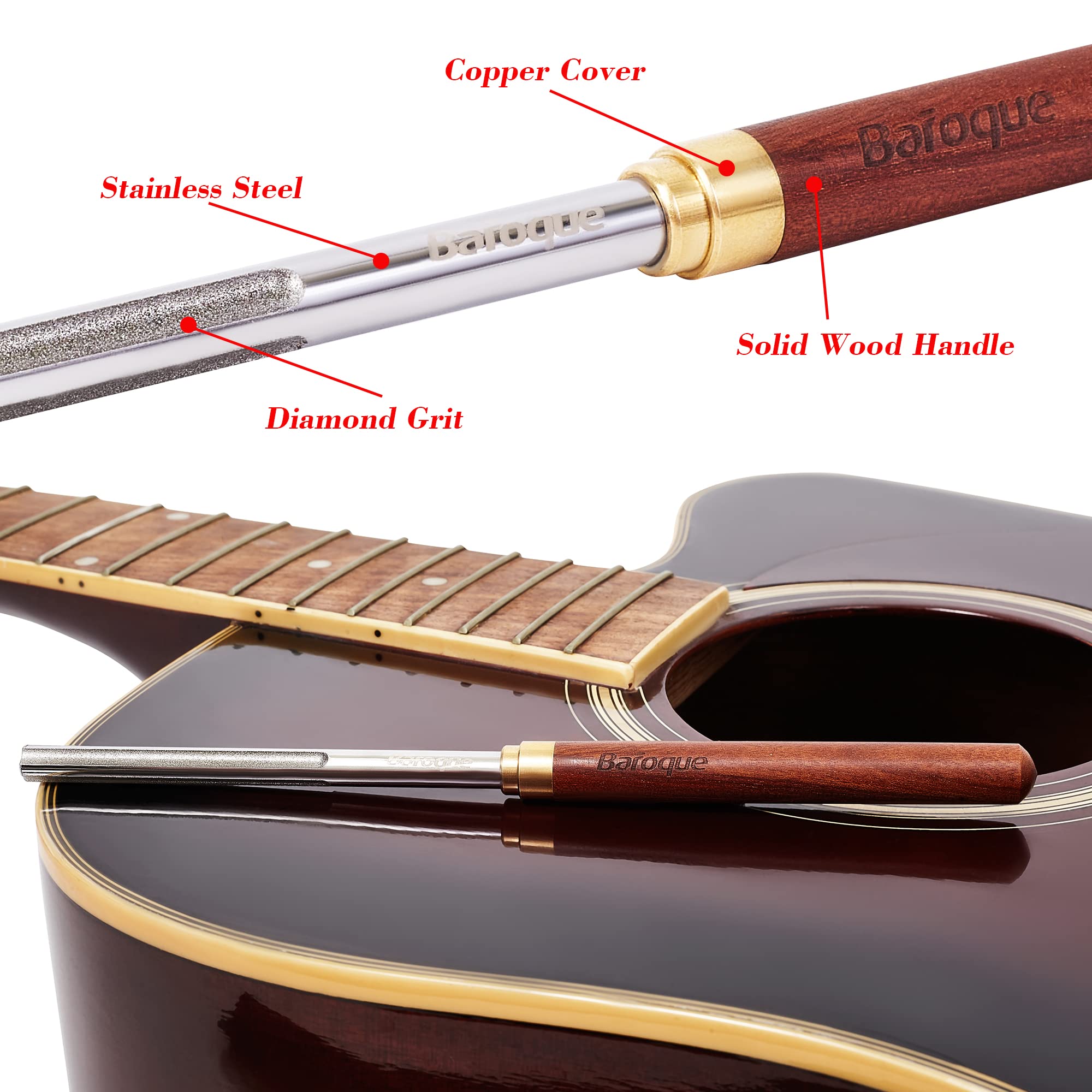 Guitar Fret Crowning Edge File with 3 Crowning Grooves & 1 Full Flat Grit Side, Mini Diamond Guitar Fret End Dressing File, Professional Luthier Repair Tool for Guitar, Bass, Ukulele, Banjo