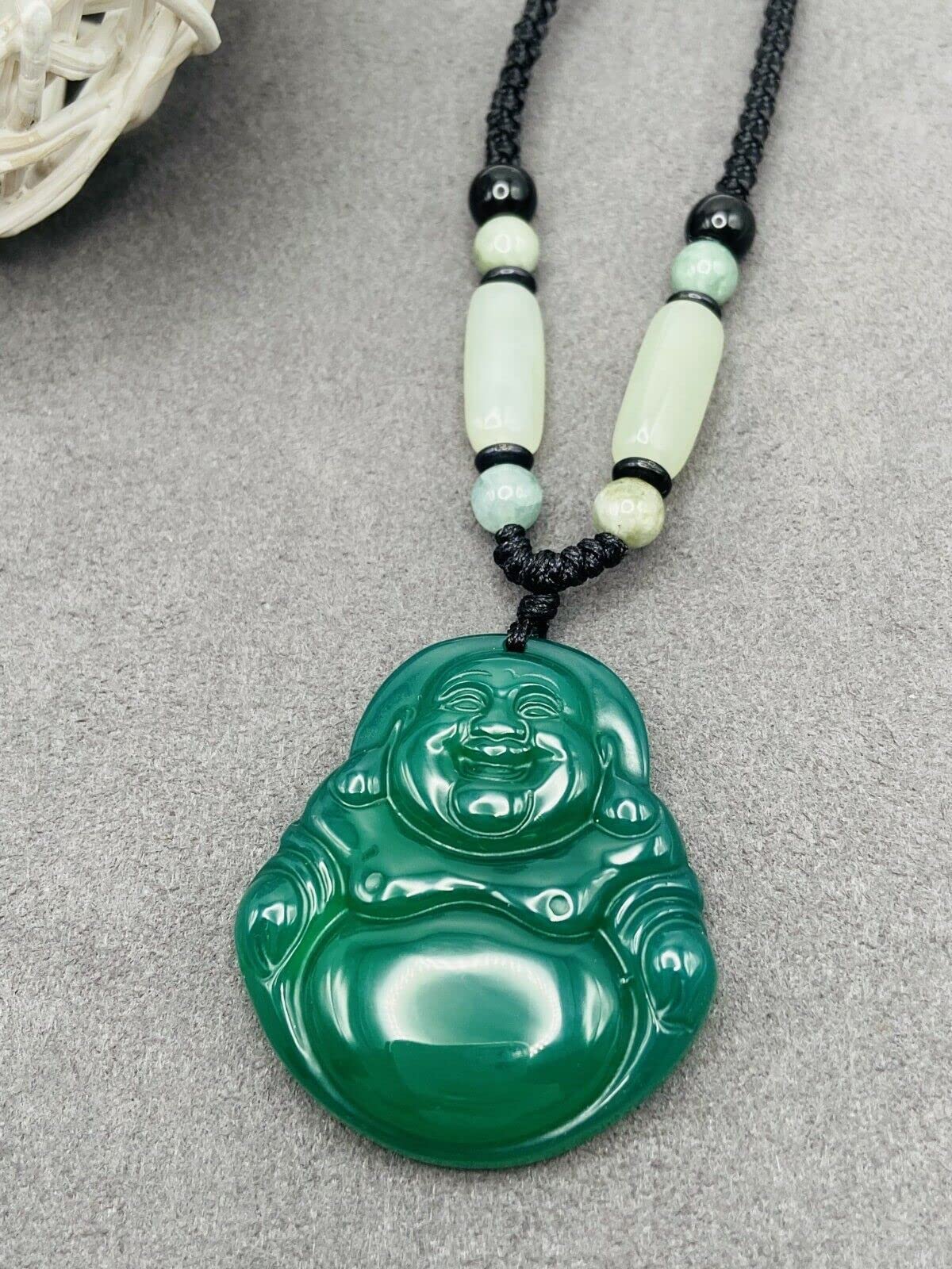 1 pc Chinese Green Jade Jewelry Lucky Smiling Buddha Charm Pendant