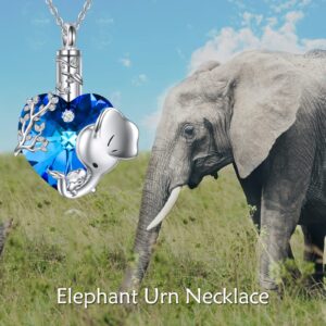 VONALA Elephant Urn Necklace for Ashes 925 Sterling Silver Heart Crystal Cremation Jewelry for Ashes Memorial Keepsake Jewelry Gifts for Women