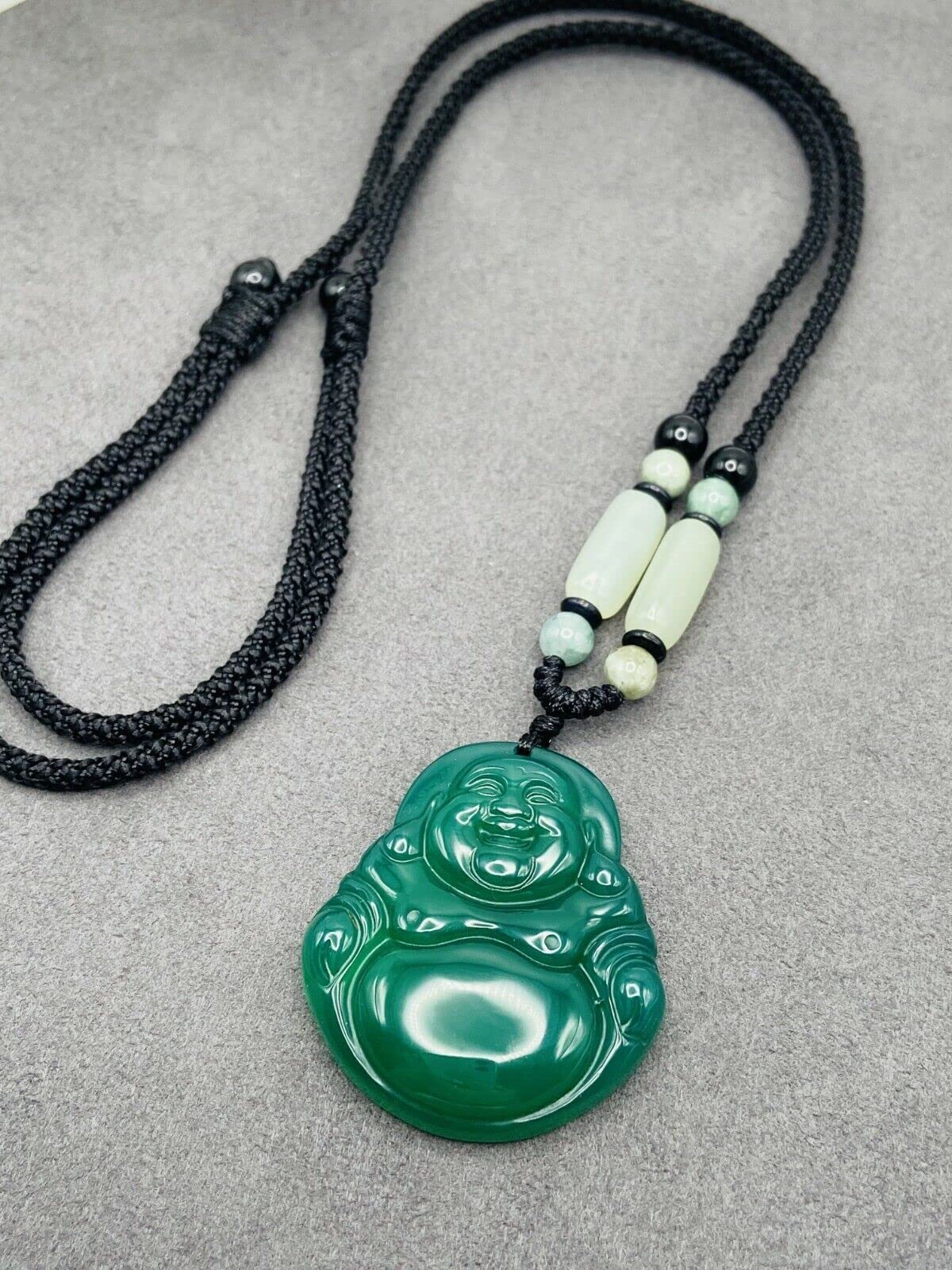 1 pc Chinese Green Jade Jewelry Lucky Smiling Buddha Charm Pendant