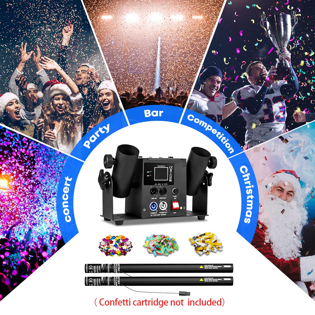 Professional Confetti Launcher Cannon Machine, Confetti Blower Machine Confetti Cannon DMX/Remote Control for Gender Reveal Weddding Disco Show Club Stage Party (2 shot)