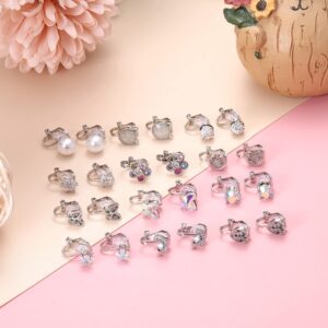 CASSIECA 12 Pairs Cute Clip on Earrings for Women Hypoallergenic Butterfly Flower Pearl Rainbow CZ Clip-on Earrings Women Multicolored Non-Pierced Earrings Set