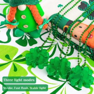 EOBOH 4PCS St Patrick's Day Necklace Accessories, Light up St Patricks Day Green Beads, Irish Shamrock Bulk 3D St Patricks Day Decorations Bulk Parade Procession Party Favor Celebrations