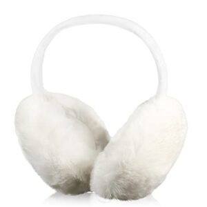 kinbom winter ear muffs, cute ear muffs winter women foldable earmuffs women winter earmuffs ear covers for winter cold weather outdoor (creamy-white)