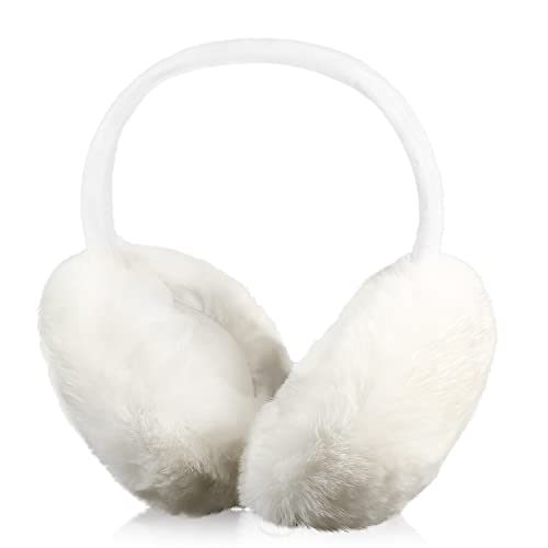 KINBOM Winter Ear Muffs, Cute Ear Muffs Winter Women Foldable Earmuffs Women Winter Earmuffs Ear Covers for Winter Cold Weather Outdoor (Creamy-White)