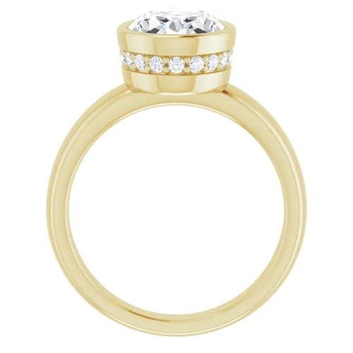 2 CT Oval Cut Colorless Moissanite Bezel Style Wedding Bridal Ring Set, Hidden Halo Handmade 10K 14K 18K Solid Yellow Gold & 925 Sterling Silver Engagement Anniversary Promise Ring Gift