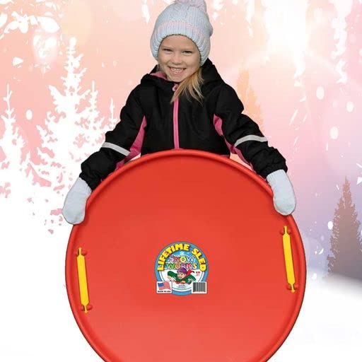 Lifetime Saucer Snow Sled, Heavy-Duty Plastic, Cold Weather Downhill Outdoor Winter Snow Sled with Handles (Blue).