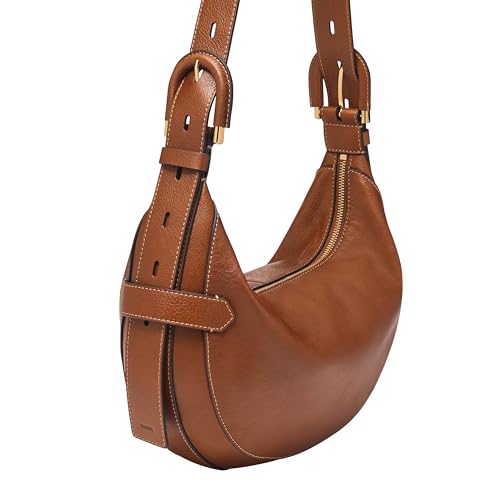 Fossil Women's Harwell Leather Hobo Purse Handbag, Brown (Model: ZB1847200)