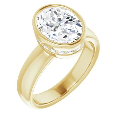 2 CT Oval Cut Colorless Moissanite Bezel Style Wedding Bridal Ring Set, Hidden Halo Handmade 10K 14K 18K Solid Yellow Gold & 925 Sterling Silver Engagement Anniversary Promise Ring Gift