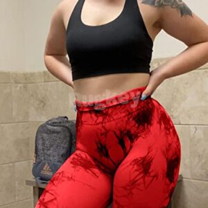 Rugkey Scrunch Butt Lift Leggings for Women Tie Dye High Waist Seamless Gym Workout Yoga Pants Ruched Booty Compression Tights Red XL