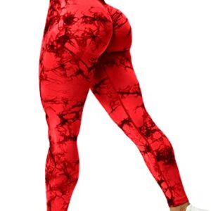 Rugkey Scrunch Butt Lift Leggings for Women Tie Dye High Waist Seamless Gym Workout Yoga Pants Ruched Booty Compression Tights Red XL