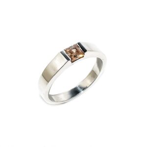 Golden Topaz Gemstone Rings For Woman Solitaire Stacking Statement Band for Girls Designer Baguette Ring 4x4 mm 925 Sterling Silver (Silver, 8.5)