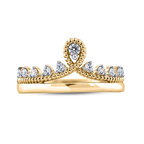 TJD 1/4 Carat Natural Round Diamond Tiara Promise Ring for Women in 18K Rose/Yellow/White Gold Plated 925 Sterling Silver (I-J Color, I4 Clarity)