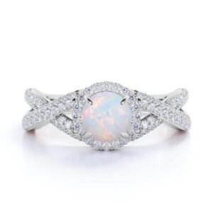 Ayafee Round Cut 1.25-1.5 Carat (ctw) Opal Rings for Women 10K 14K 18K Gold Moissanite Engagement Ring October Birthstone Rings for Her - Style A