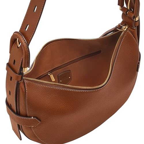 Fossil Women's Harwell Leather Hobo Purse Handbag, Brown (Model: ZB1847200)