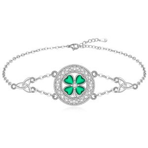 shamrock four leaf clover bracelet for women st patricks day bracelet sterling silver celtic knot irish green 4 leaf clover shamrock bracelets jewelry charm good luck gifts