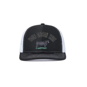 Custom Personalized Embroider Western Farm Animal Cow Cattle Angus Bull for Men 112 Trucker Hat Design Your Text Baseball Cap Black White