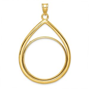 Roy Rose Jewelry Gold Coin Bezel Pendant Mounting in 14ky Polished Lightweight Tear Drop Prong 32.0mm Coin Bezel Pendant