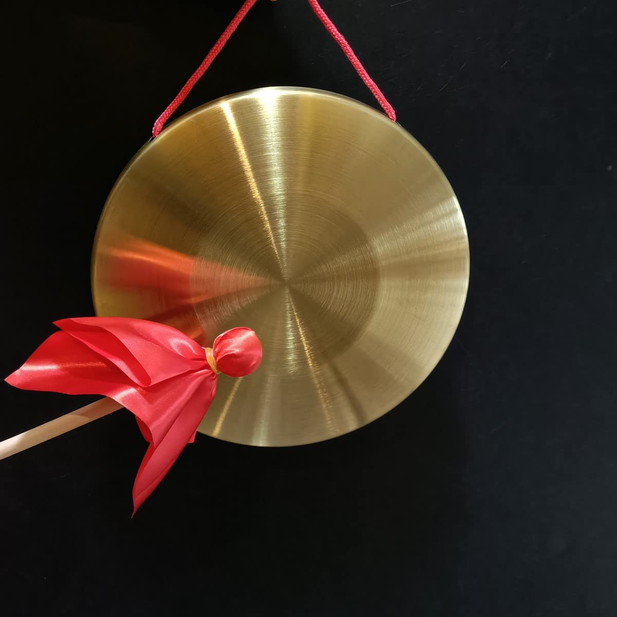 LOONELO Gong Instrument with 8.7inch(22cm),Chinese Traditional Percussion Instrument Brass Gong with Wooden Mallet and Red Ribbon for Home Office Celebration