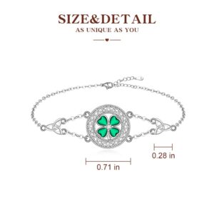 Shamrock Four Leaf Clover Bracelet for Women St Patricks Day Bracelet Sterling Silver Celtic Knot Irish Green 4 Leaf Clover Shamrock Bracelets Jewelry Charm Good Luck Gifts