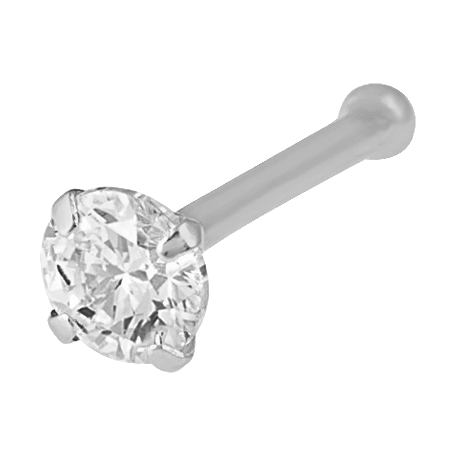 14K Solid White Gold, Bone end, 20GA, Diamond Nose Stud, Micro Nose, Screw Nose Stud, Body Jewelry Piercing