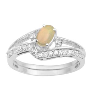 925 Sterling Silver Ring, Multi Choice Gemstone Birthstone 2pc Wedding Band Stackable Ring Set Size 6-10 Opal, Sz7