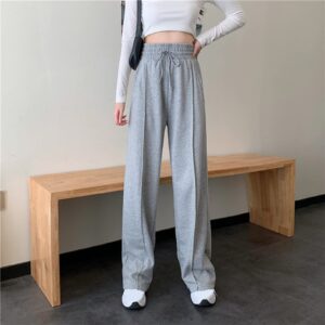 Yoga Work Pants for Women Women Casual High Waist Strappy Drawstring Matching Straight Pant A-Grey