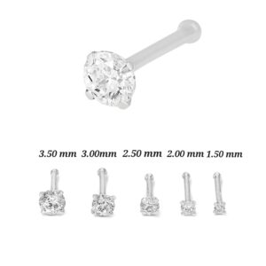 14K Solid White Gold, Bone end, 20GA, Diamond Nose Stud, Micro Nose, Screw Nose Stud, Body Jewelry Piercing