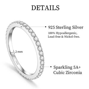 SEVENWELL 925 Sterling Silver Wedding Bands for Women CZ Simulated Diamond Stackable Engagement Eternity Ring Size