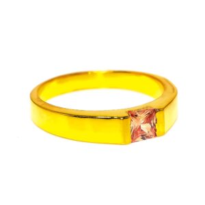 Golden Topaz Gemstone Rings For Woman Solitaire Stacking Statement Band for Girls Designer Baguette Ring 4x4 mm 925 Sterling Silver (Silver, 8.5)