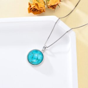 DOLIOX 925 Sterling Silver Turquoise Pendant Necklace, Genuine Round December Birthstone Necklace Vintage Jewelry Gift for Women