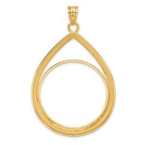 Roy Rose Jewelry Gold Coin Bezel Pendant Mounting in 14ky Polished Lightweight Tear Drop Prong 32.0mm Coin Bezel Pendant