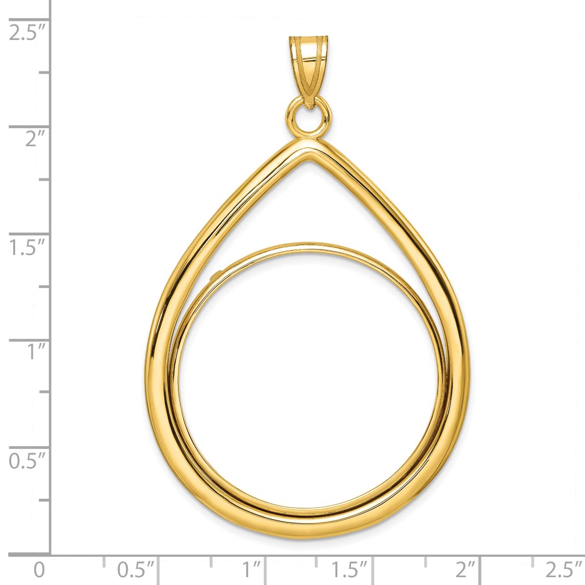 Roy Rose Jewelry Gold Coin Bezel Pendant Mounting in 14ky Polished Lightweight Tear Drop Prong 32.0mm Coin Bezel Pendant