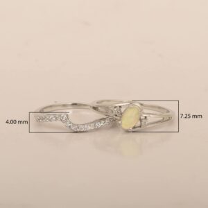 925 Sterling Silver Ring, Multi Choice Gemstone Birthstone 2pc Wedding Band Stackable Ring Set Size 6-10 Opal, Sz7