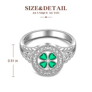 Shamrock Ring St Patricks Day Ring Four Leaf Clover Rings for Women Sterling Silver 925 Irish Shamrock Celtic Knot Green 4 Clover Jewelry Charm Prom Wedding Gifts Size 9