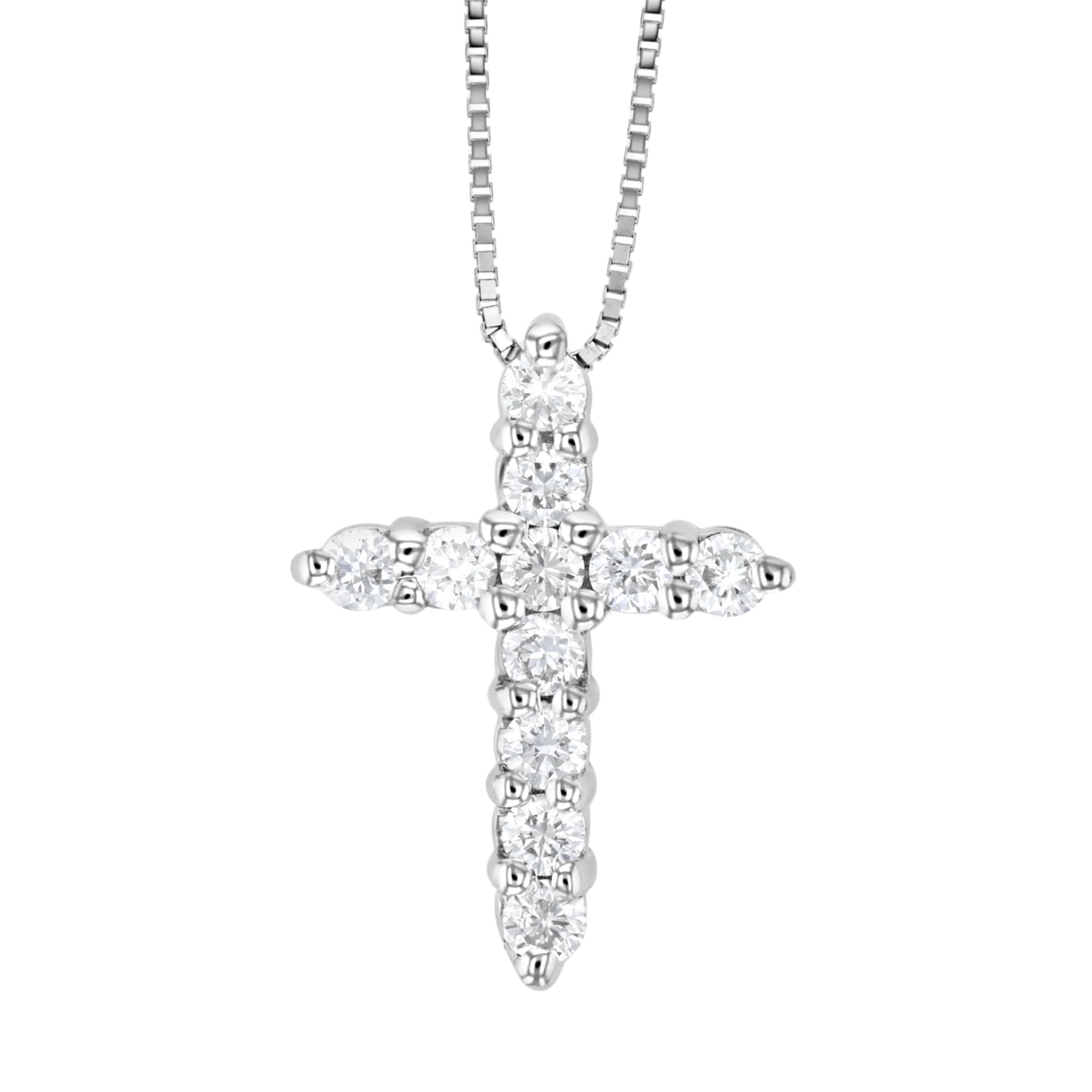 The Brothers Jewelry Co. Real Diamond Cross Necklace 14K Gold for Women 1/4 CT (White Gold)