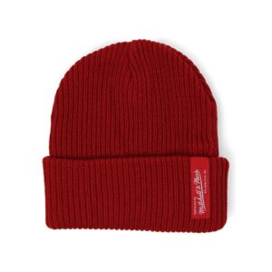 mitchell & ness box logo cuffed knit cold weather beanie red