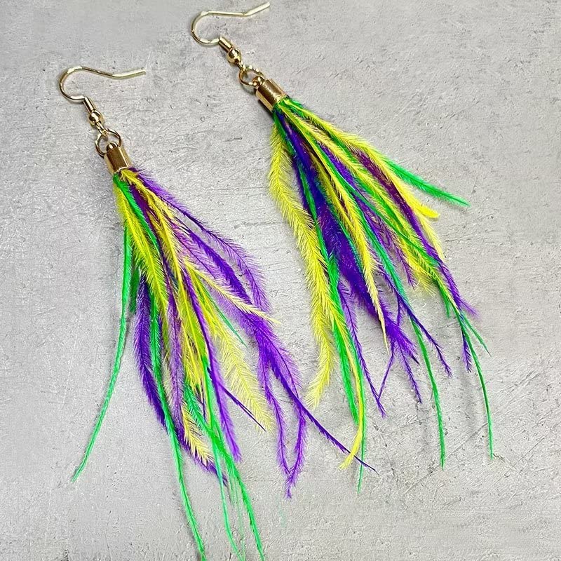 twinkle eye Mardi Gras Exaggerated Accessories Earrings Glittering Gretel Feather Metal Mesh Earrings,Carnival Party Fashion Populae Drop Dangle Earrings Jewelry