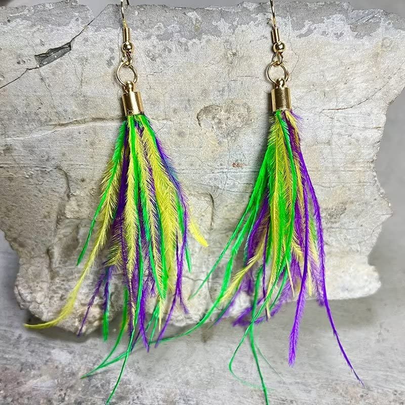 twinkle eye Mardi Gras Exaggerated Accessories Earrings Glittering Gretel Feather Metal Mesh Earrings,Carnival Party Fashion Populae Drop Dangle Earrings Jewelry