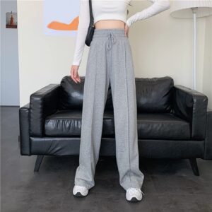 Yoga Work Pants for Women Women Casual High Waist Strappy Drawstring Matching Straight Pant A-Grey