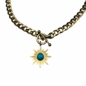 Sun Necklace Gold Turquoise Necklace Chunky Gold Necklace with Sun Pendant 18kt High End Turquoise Jewelry for Her Crysal Necklaces