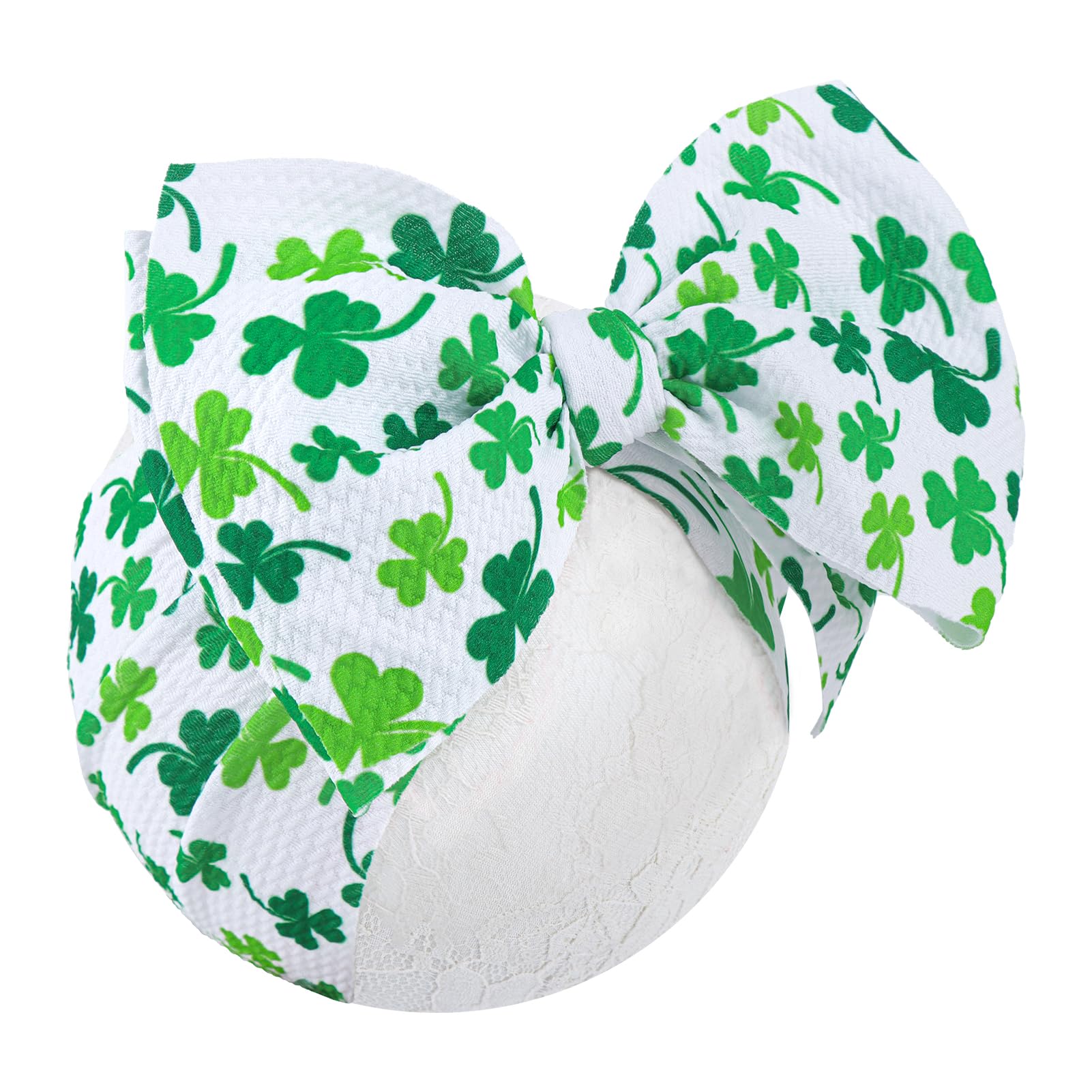 YanJie 7" St.Patrick's Day Baby Girls Headbands Shamrock Print Baby Bows Newborn Wide Hair Bows Handmade St.Patricks Elastics Headband Hair Accessories Gift for Infant Toddlers Kid