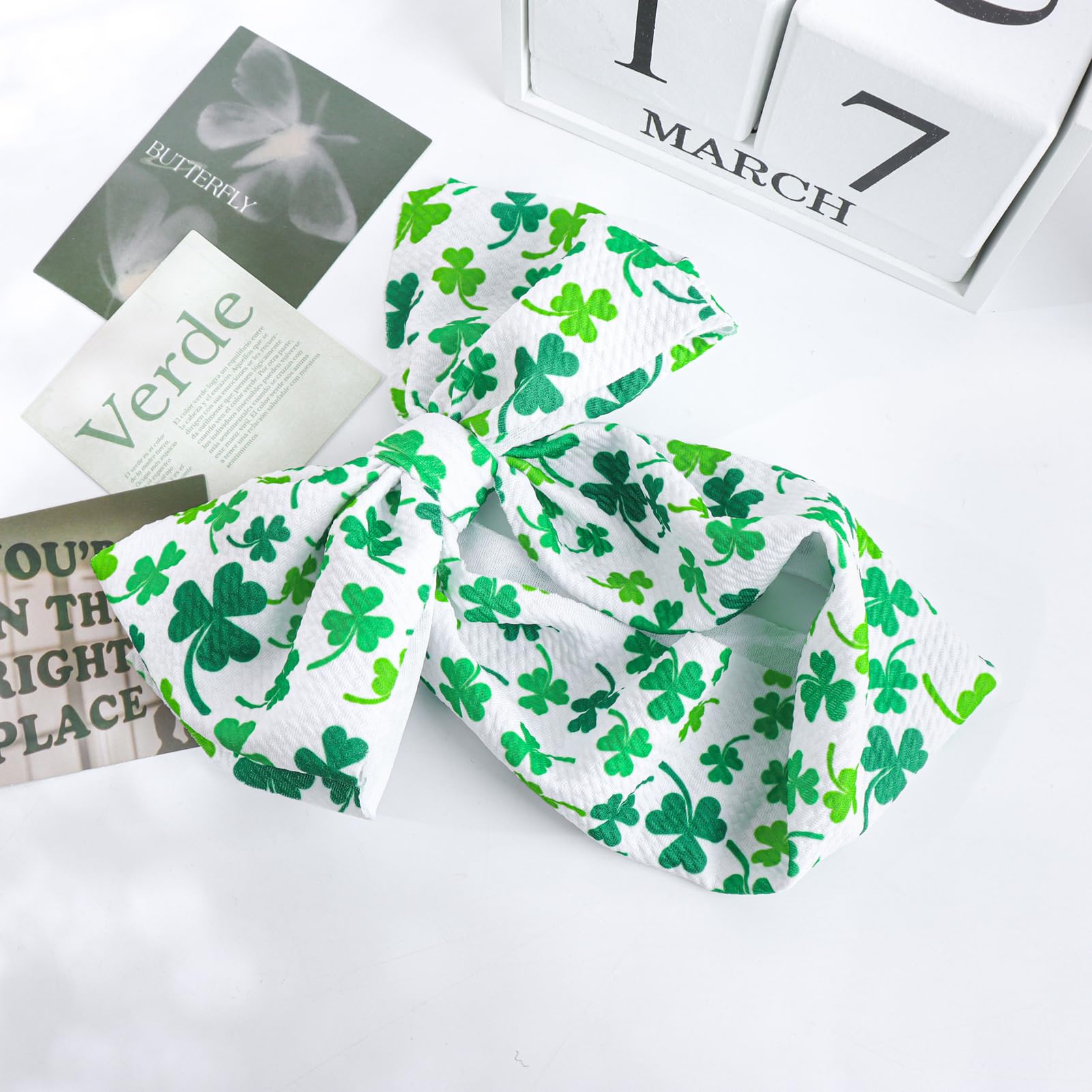 YanJie 7" St.Patrick's Day Baby Girls Headbands Shamrock Print Baby Bows Newborn Wide Hair Bows Handmade St.Patricks Elastics Headband Hair Accessories Gift for Infant Toddlers Kid