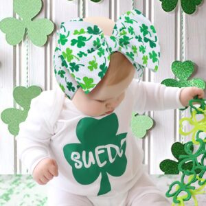 YanJie 7" St.Patrick's Day Baby Girls Headbands Shamrock Print Baby Bows Newborn Wide Hair Bows Handmade St.Patricks Elastics Headband Hair Accessories Gift for Infant Toddlers Kid